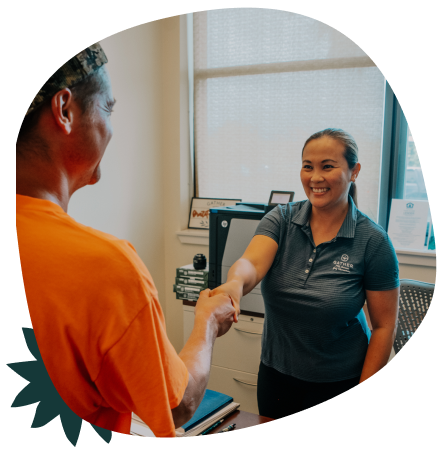 Customer and Gather representative shaking hands