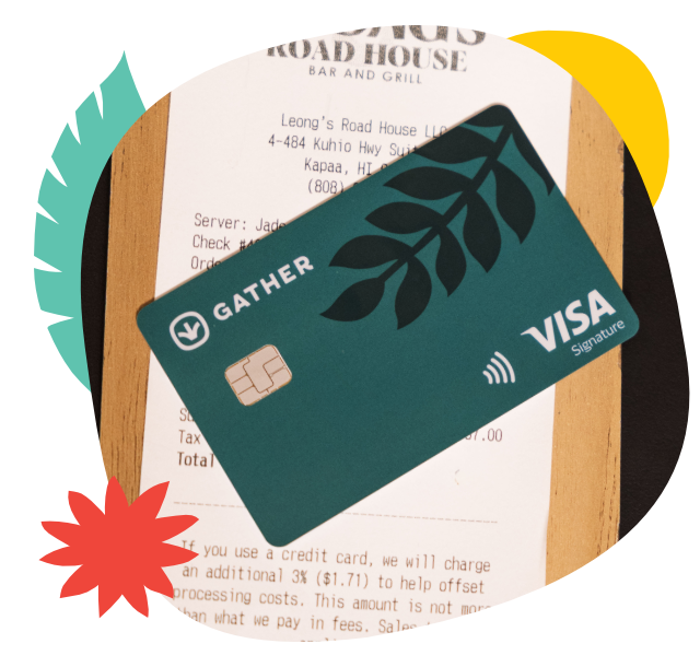 Gather Visa Signature Credit Card on toip of dining receipt